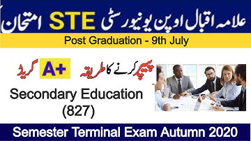 Secondary Education (827)-Semester Terminal Exam Autumn 2020,Post Graduation (Master/PGD)
