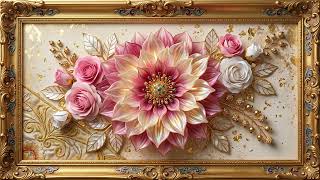 3D Pink Dahlia & Jeweled Gold Leaf Art | 2 Hour Golden Frame TV Art | 4K screenshot 3