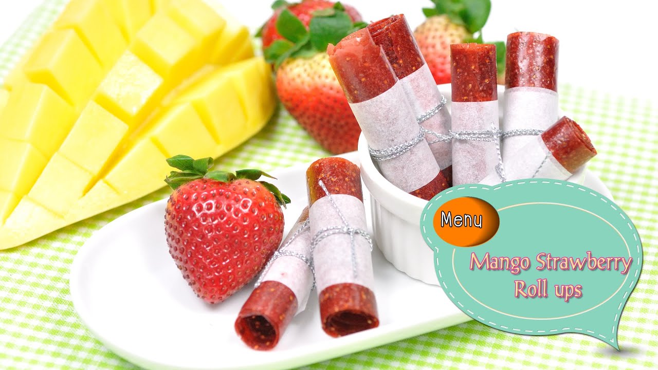มะม่วงสตรอเบอร์รี่ม้วนอบแห้ง Mango Strawberry Roll Ups - 1 Minute Cooking