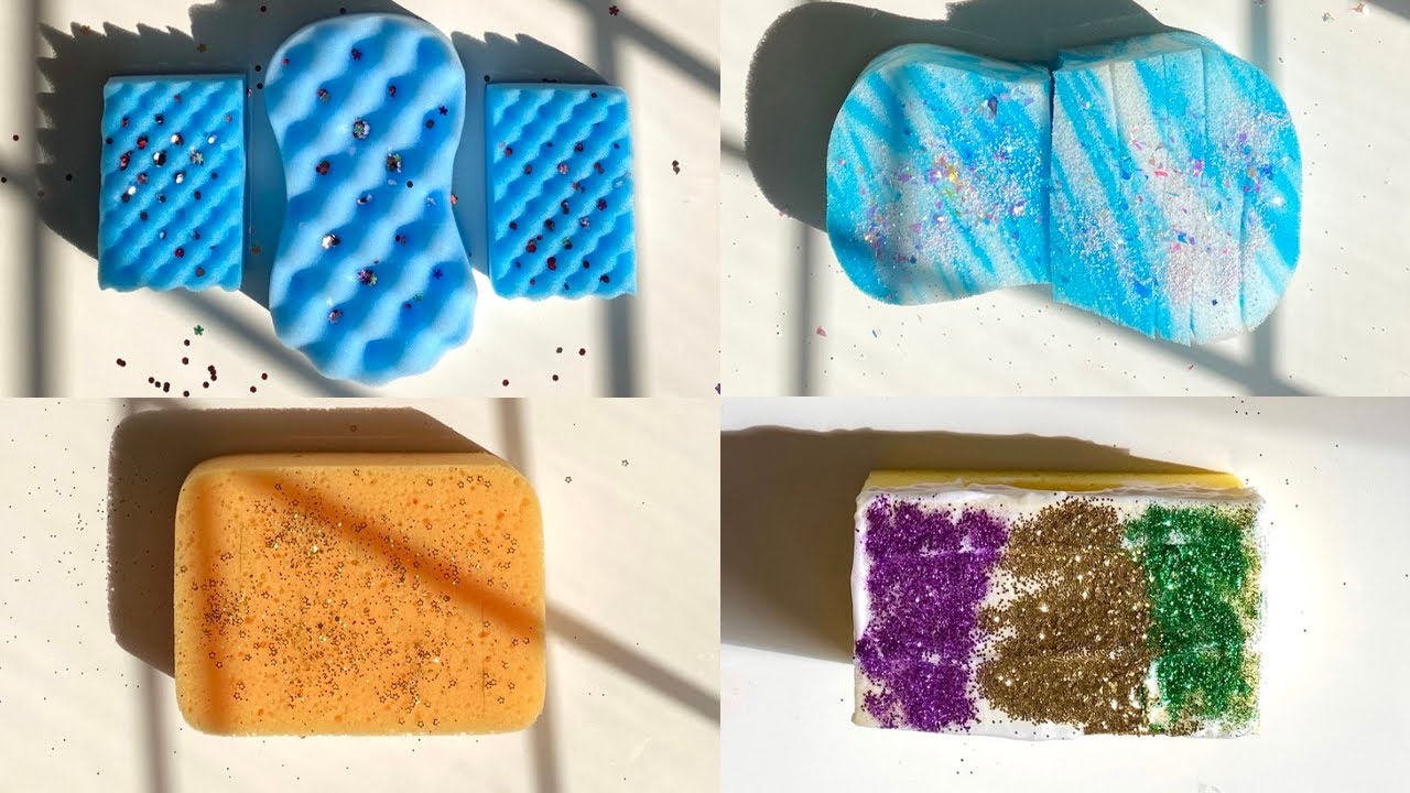 ASMR crispy glitter sponge ripping compilation edit - dry + jelly sounds