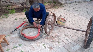 The older generation tire repair method, it is used for short-distance transportation of wood