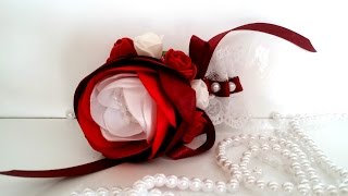 Бутоньерка на руку/Корсаж/Канзаши/MK/DIY/Kanzashi tutorial