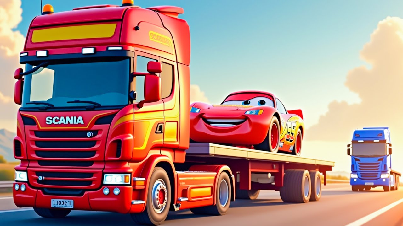 TRANSPORTING PIXAR CARS & FRUITS WITH COLORED & JOHN DEERE vs CLAAS vs TRACTORS - BeamNG.drive