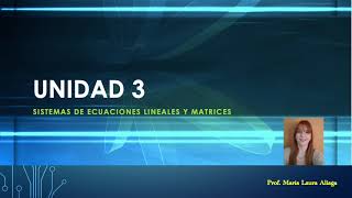 Unidad 3 -   Video 17  - Sistemas de Ecuaciones Lineales y Matrices