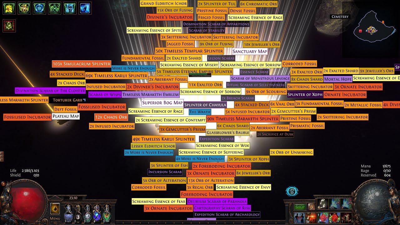 Breaking Path of Exile with Legion Cemetery Fork+Chain IceShot [3.25 Standard]