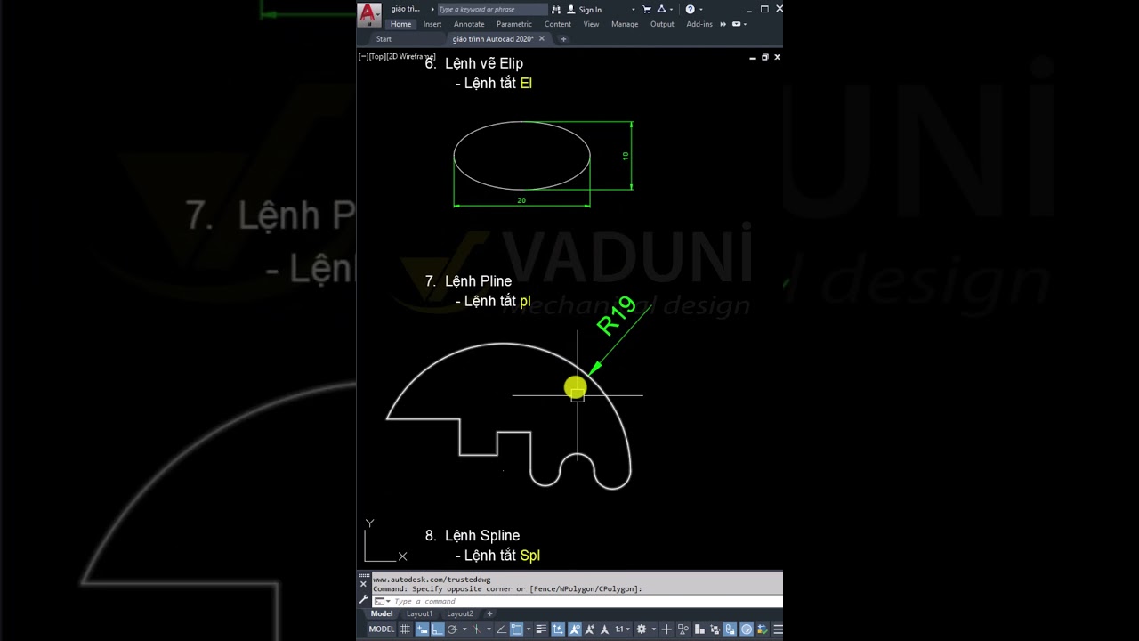 Top 10 lệnh vẽ AutoCAD cơ bản thường d&ugrave;ng #vadunishort #họcautocad