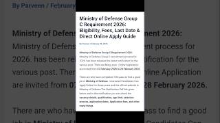 Ministery of defence Group C jobs, ministry of defence jobs 2026 apply online #defencecollege