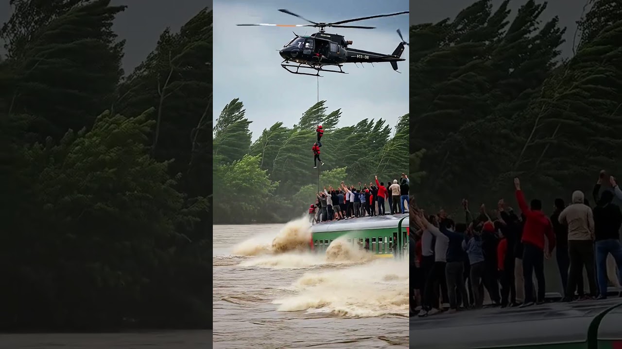 Helicopter Deployed to Rescue Train Passengers Trapped in Flood!