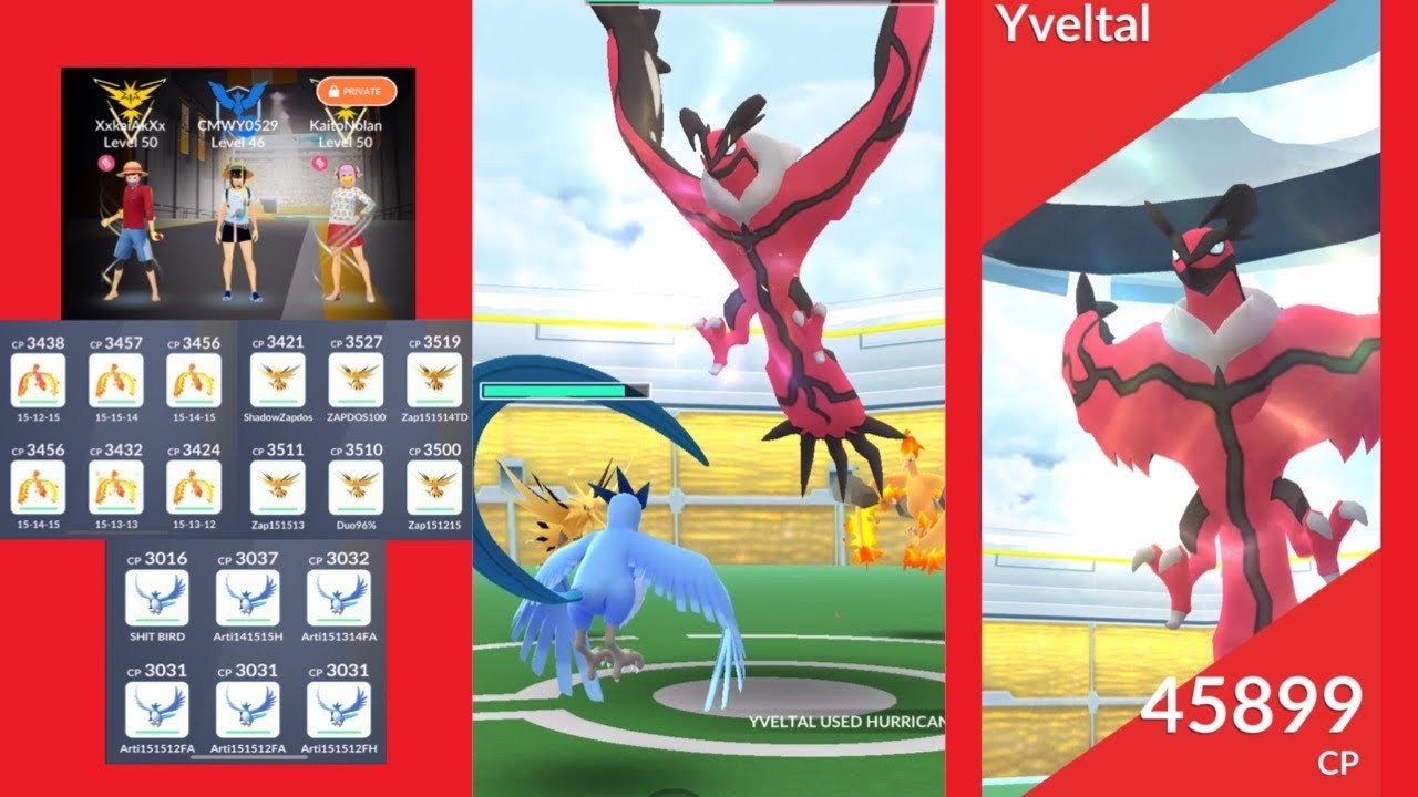 Kanto Birds vs Yveltal trio (no weather boost)