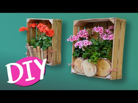 DIY garden upcycling with geraniums | wall decoration with wooden crates | creative DIY planters