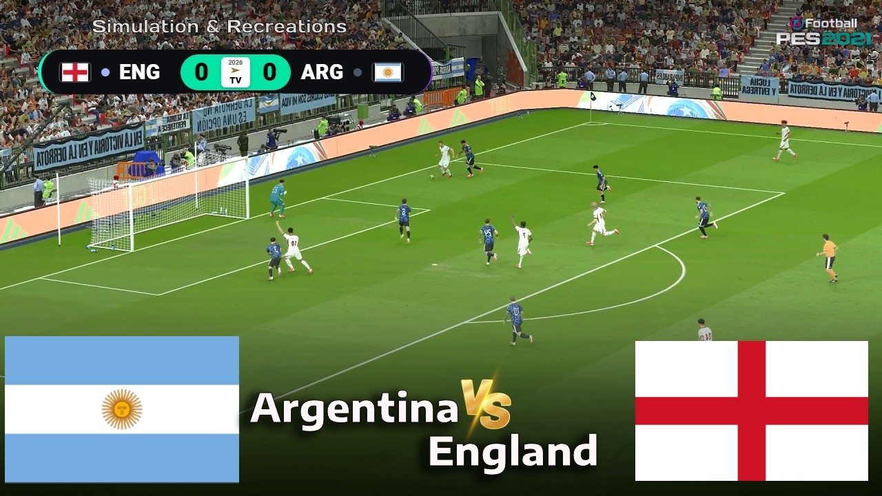 Argentina vs England - Video Game Simulation - eFootball PES 2021 - Live Streaming I 16 July 2026