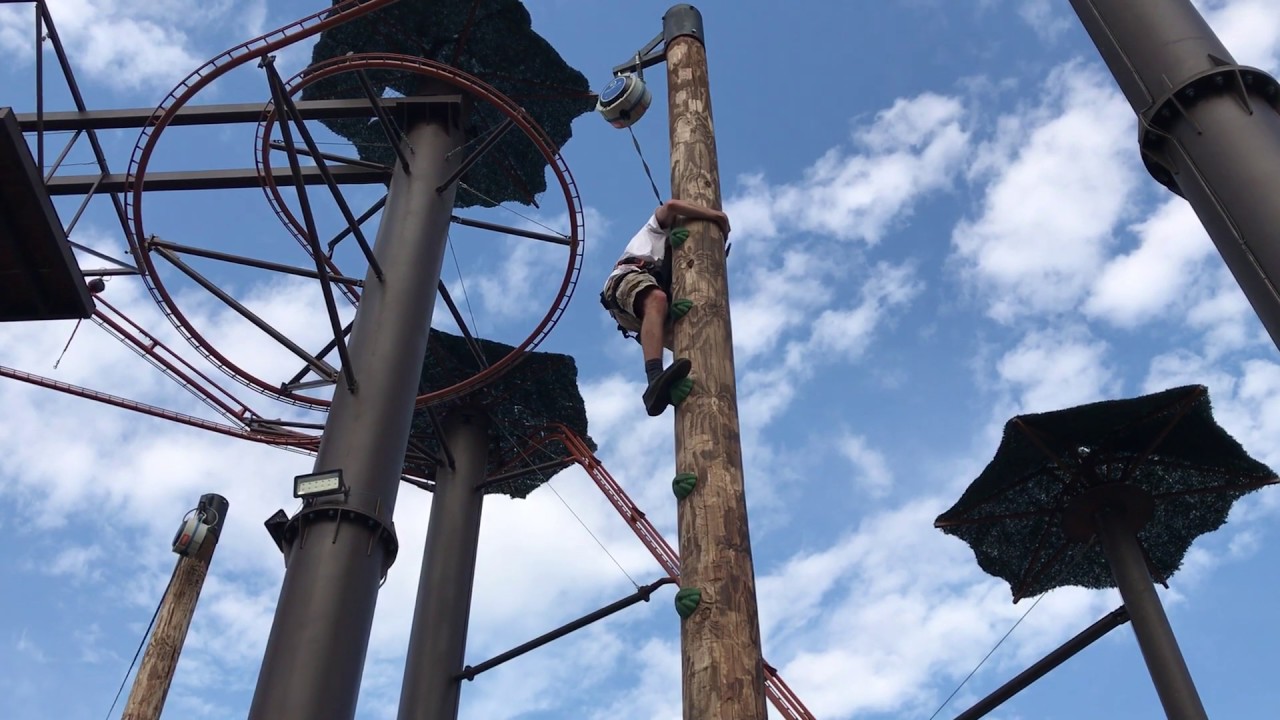 me climbing timber tower at Lumberjack Adventure Park (June 20th, 2020