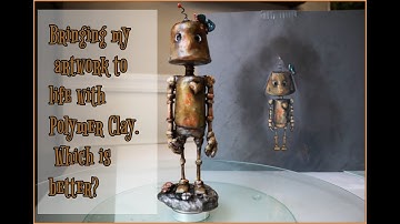 Making my art into a polymer clay little steampunk robot sculpture. Going from 2D to 3D.