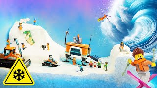 Tsunami Dam Breach Snow Experiment - LEGO Arctic Glacier Vs. Wave Machine