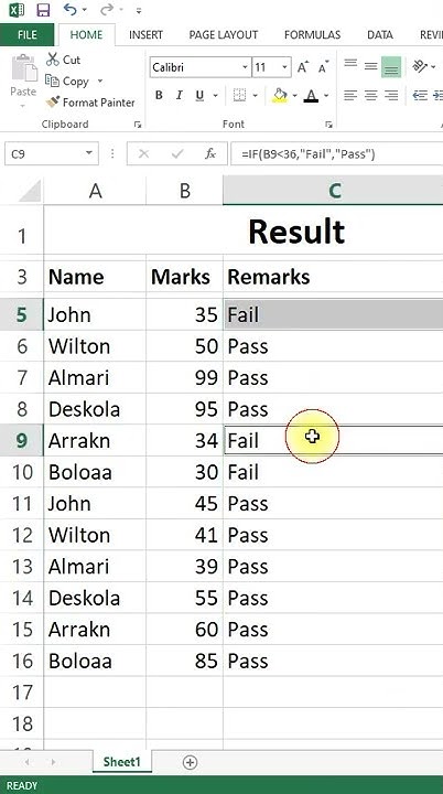 Result Pass Fail If Condition Excel - YouTube