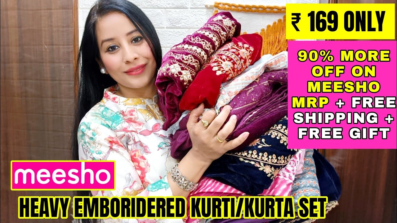 Meesho Haul🔥Huge Meesho Heavy Embroidered Kurti/Kurta Dupatta Set Haul