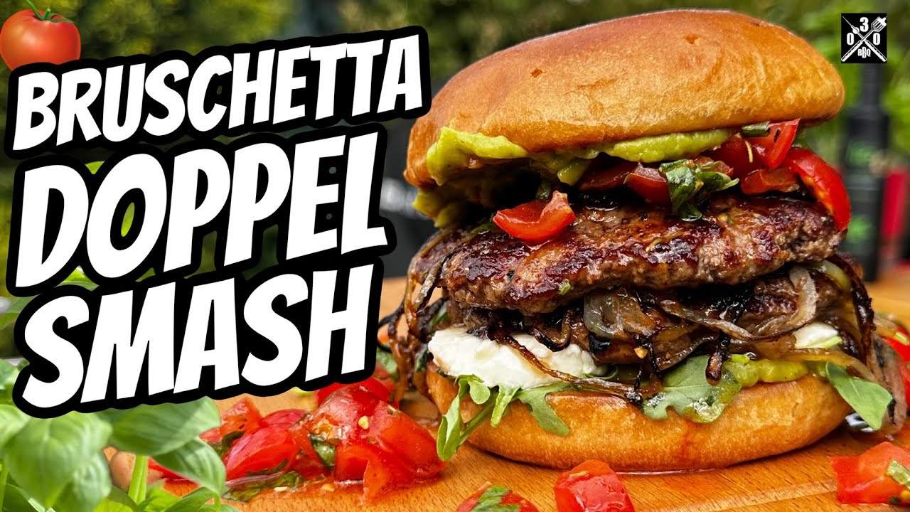 Doppel Smash Bruschetta Burger von der Feuerplatte  - 030 BBQ