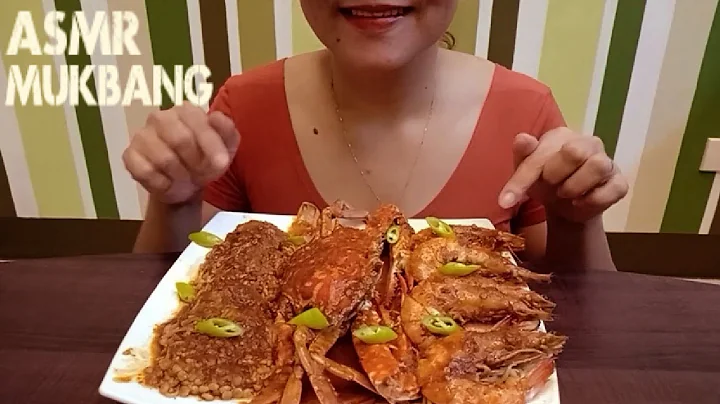 ASMR MUKBANG CRAB SHRIMPS & ENOKI MUSHROOM WITH HOMEMADE KOREAN SPICY SAUCE | NO TALKING EATING SHOW