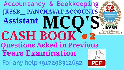 JKSSB ACCOUNTANCY and Bookkeeping|Panchayat Accounts assistant|IMPORTANT MCQ
