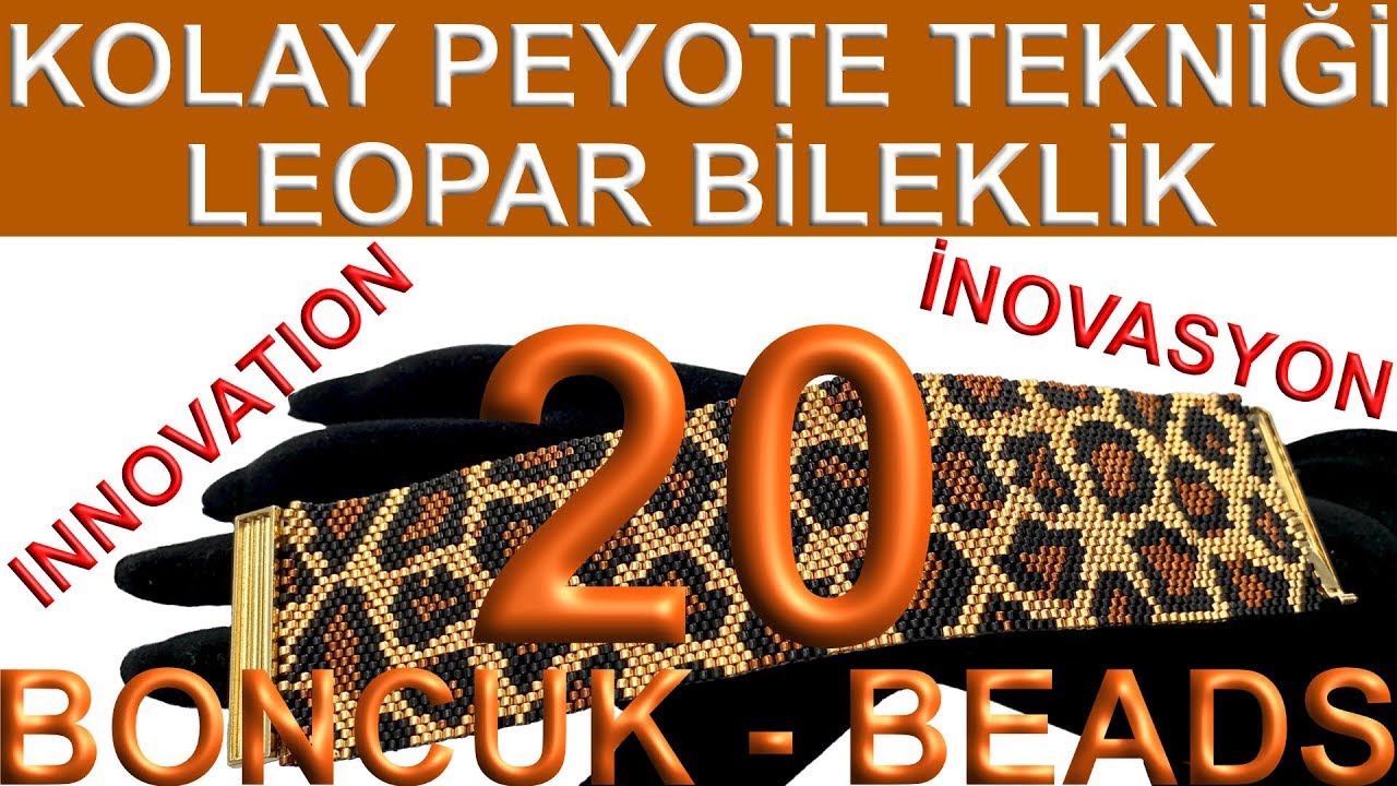 Браслет с леопардовым узором в технике лёгкой пейоты 20 бусин