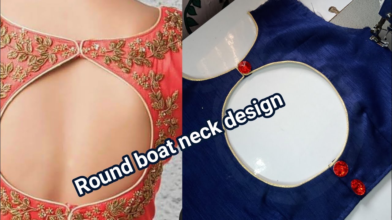 Very beautiful round boat neck design with piping and button/ boat ...