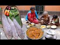 village people daily work||santali village grandmother cooking BAMBOO LEAF FISH masala curry recipe