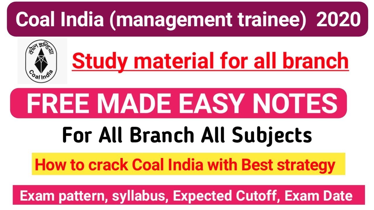 Coal India 2020 preparation strategy|Expected Cutoff 2020|Study material for all branche all subject
