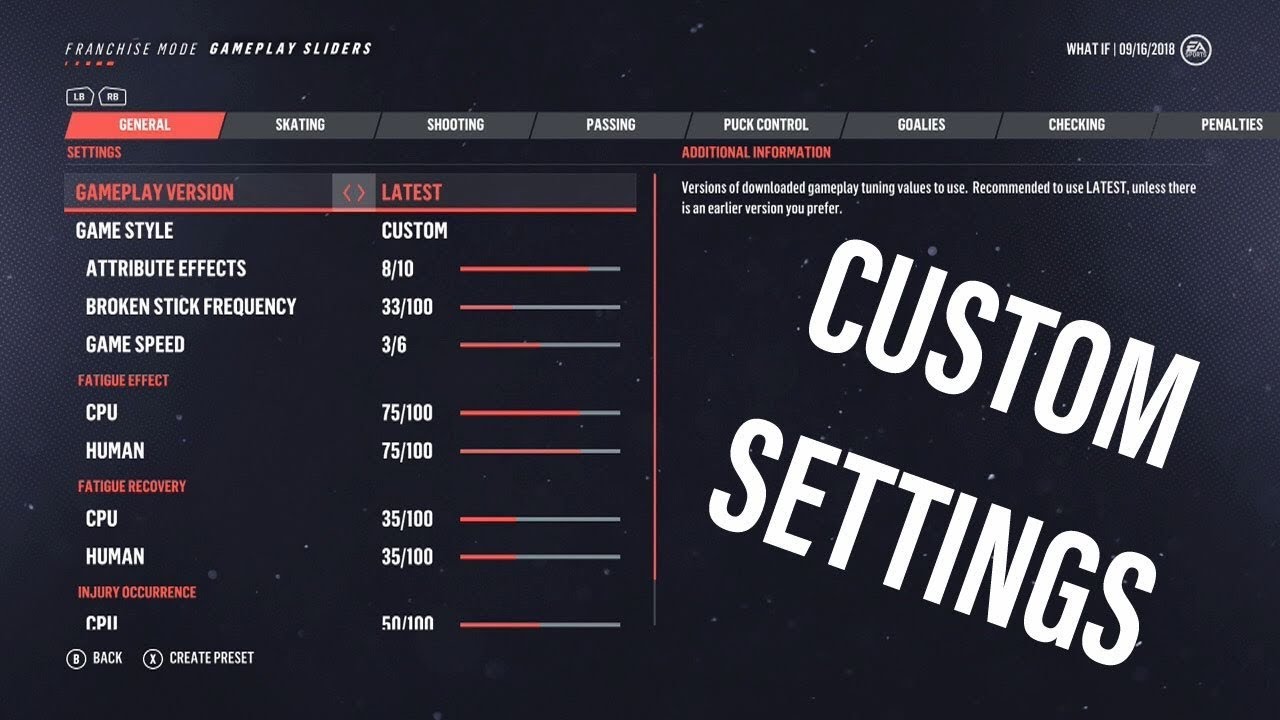 CUSTOM RULES AND GAMEPLAY SLIDERS - NHL 19