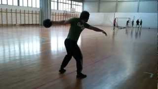 3 nonreverse discus throws with a 3k medicine ball
