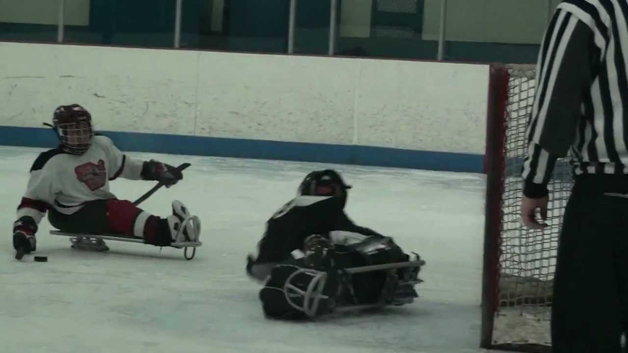Ohio Blades goalie stops breakaway shot by GR Sled Wings