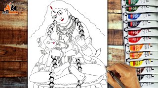 How to draw, Tara Maa, Lord Shiva, Devi Parvati, Hindu Goddess Drawing, Sketch Drawing- Step by step