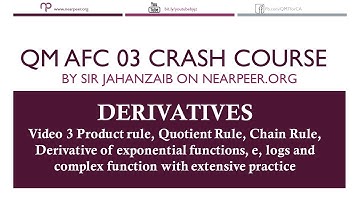 Video 3 product,quotient, exponential function, e, log derivative with extensive practice 47:33 Sec