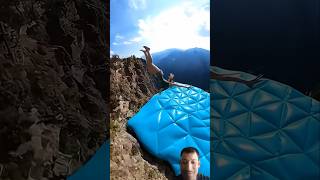 dangerous airbag jumping girl #adventure #funny #travel #mountains #cliffairbag #outdooradventure