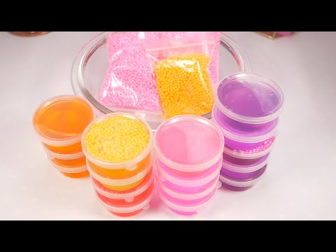 Mixing Slime with Warm color (Satisfying Slime Video) ☁ スライムキットの暖色スライムを混ぜる！閲覧注意!!｜ASMR Sora