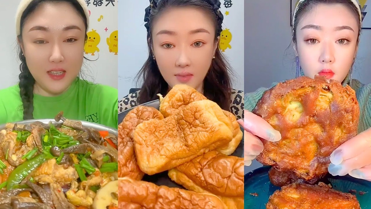Stir-Fried Chicken, Fried Bread Pieces, and Crispy Chicken Mukbang