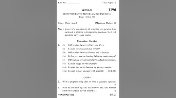 Object Oriented programming using C++ BCA 231  Exam Question Paper 2022