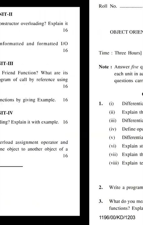 Object Oriented programming using C++ BCA 231 Exam Question Paper 2022 ...