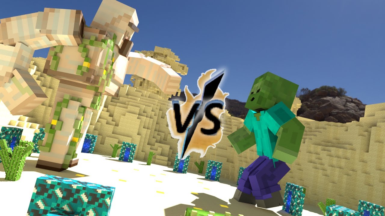 Giant Iron Golem VS Giant Zombie Minecraft Animation YouTube