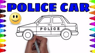 How to Draw a Police Car Coloring Pages, Learn Colors for Kids with Colored markers, Coloring Video