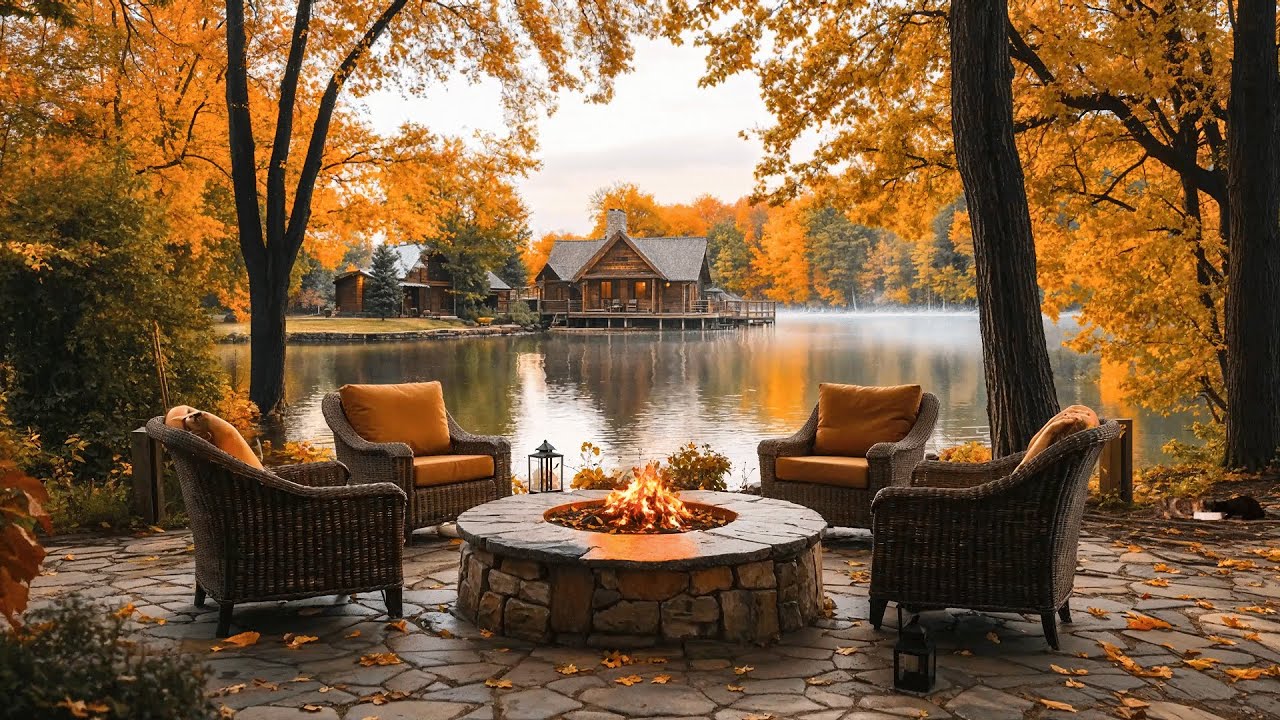 Autumn Lakeside By The Cabin Retreat: Fire Pit and Nature Sounds for ...