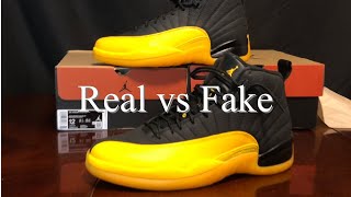 Air Jordan 12 University Gold/black and yellow Real vs Fake review and UV light test