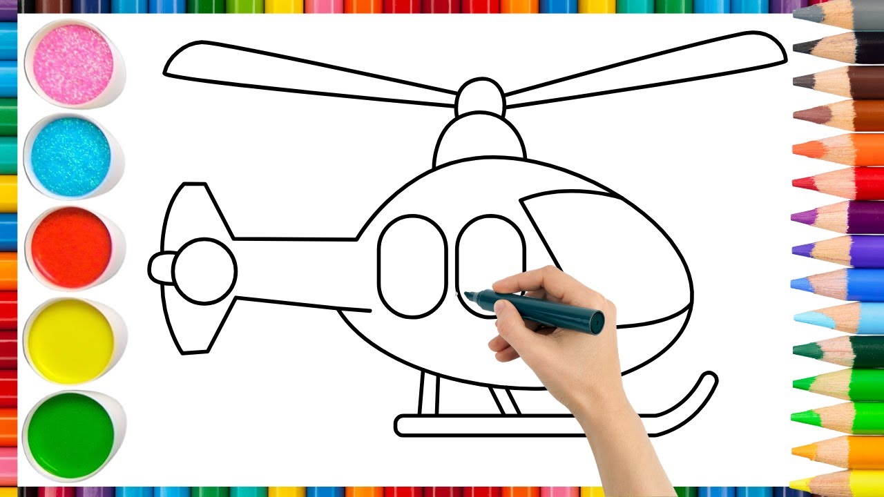 Как нарисовать милый вертолет. Простое рисование, раскрашивание и раскрашивание для детей и малыш...