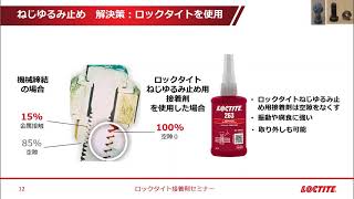 嫌気性接着剤基礎2「ねじゆるみ止め接着剤の原理と使用方法」2021年4月14日開催 ロックタイトオンラインセミナー