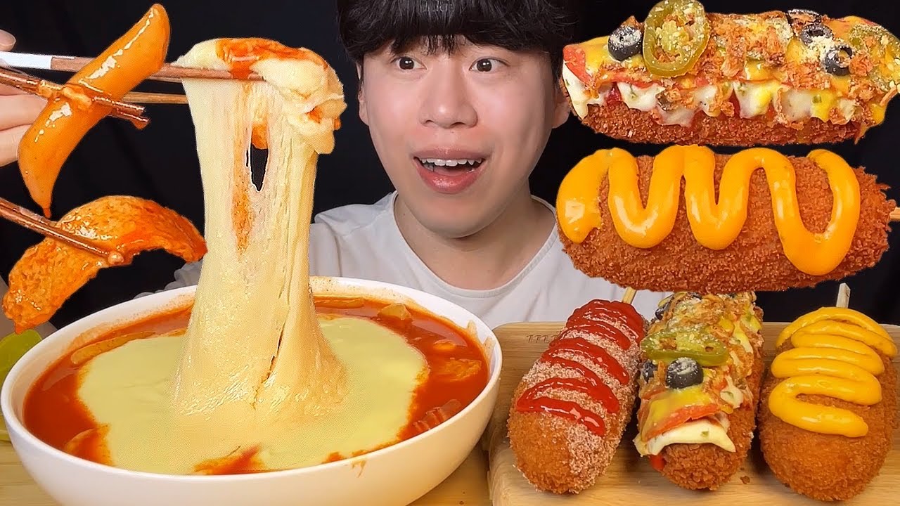 SUB) Сырные ттокпокки и хот-дог мукбанг asmr