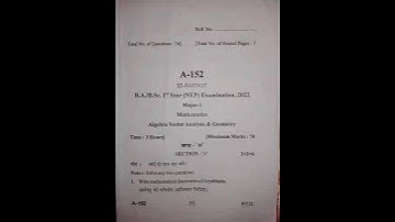 B.Sc 1st Year Examination 2022 major-1 mathematics Algebra Vector Analysis & Geometry  paper-1 #bu