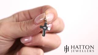 9ct White Gold Small Flat Polished Gem-set Cross Pendant - 22mm