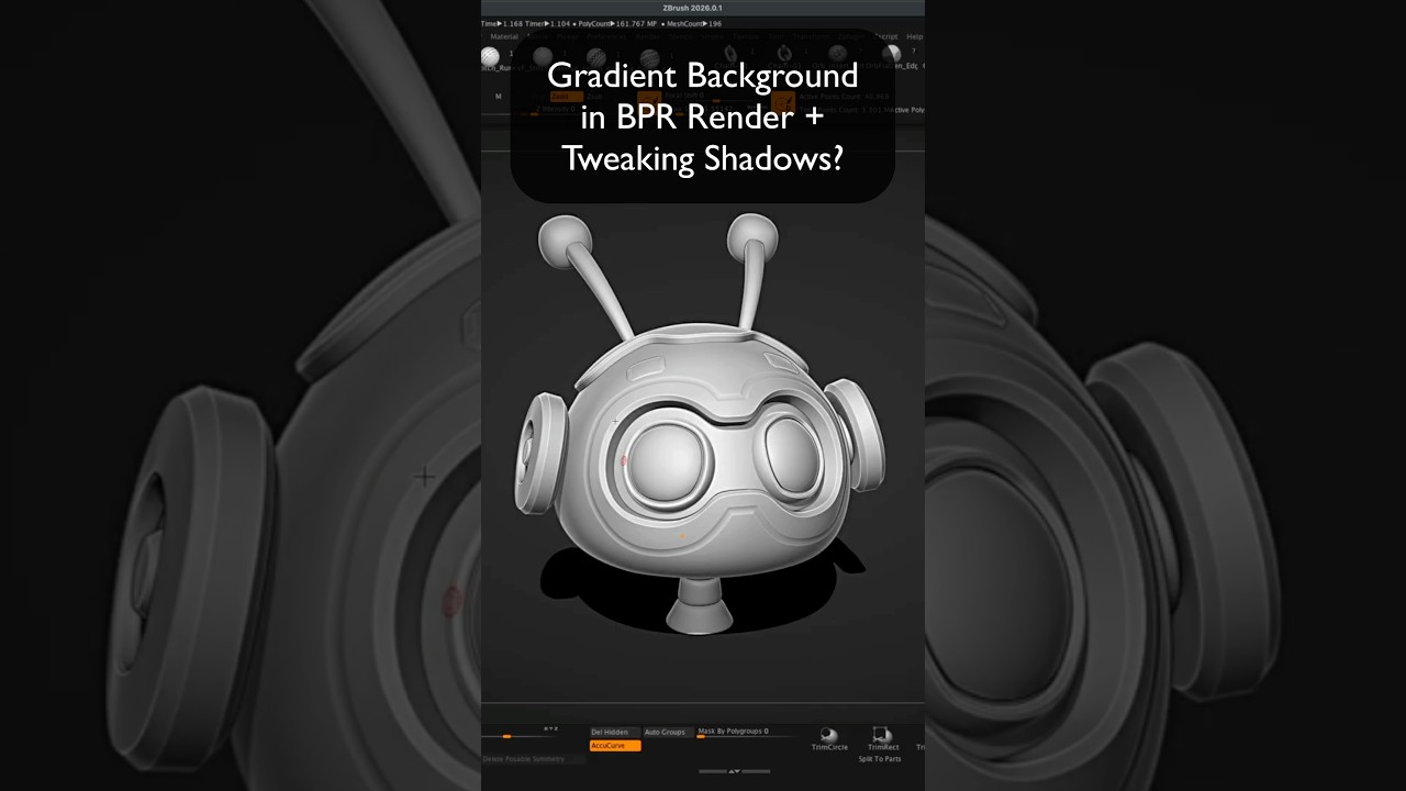 Добавьте градиентный фон в BPR, а также настройте тени и резкость. Урок по zBrush.