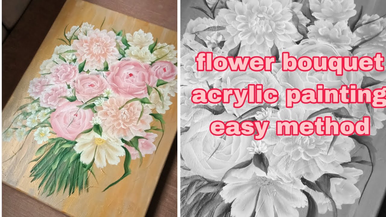 easy method for acrylic painting - flower bouquet - YouTube
