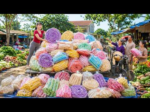 Amazing Colorful Rolled Puffed Rice Making Process | Selling at a Countryside Market