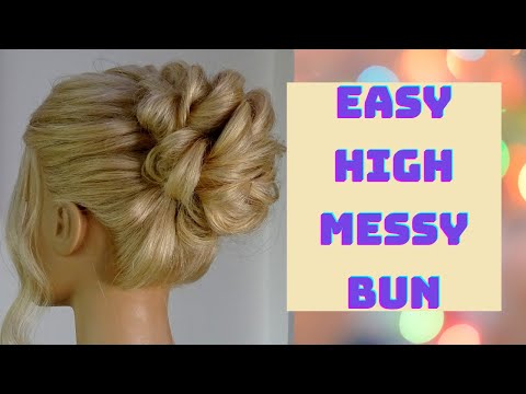 Easy high messy bun hairstyle